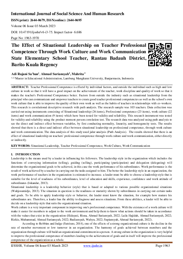 (PDF) The Effect of Situational Leadership on Teacher Professional ...