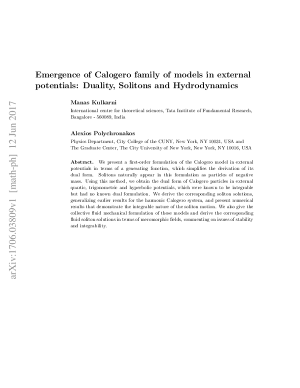 (PDF) Emergence of the Calogero family of models in external potentials ...