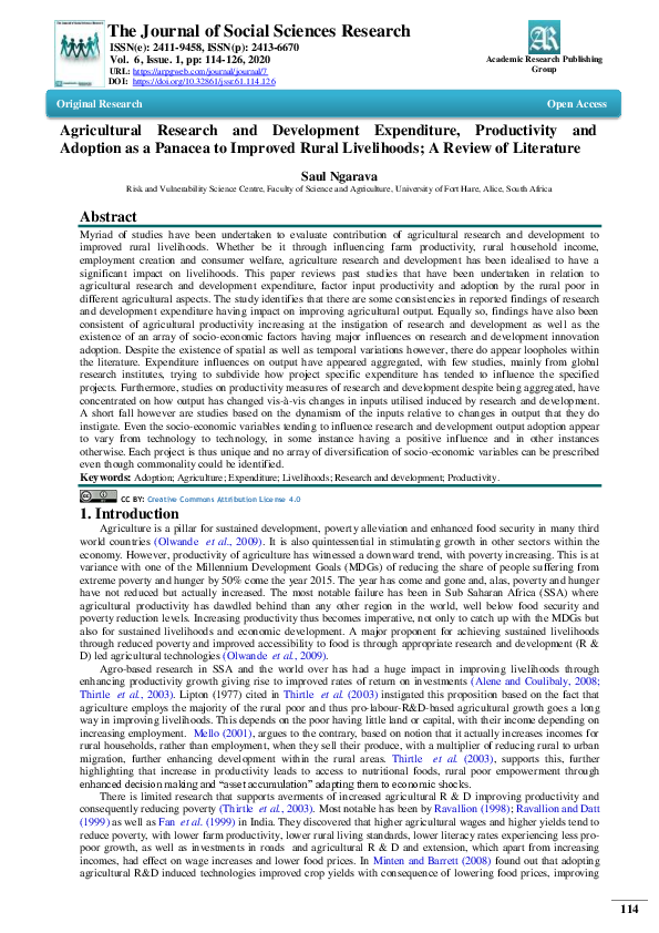 (PDF) Agricultural Research and Development Expenditure, Productivity ...