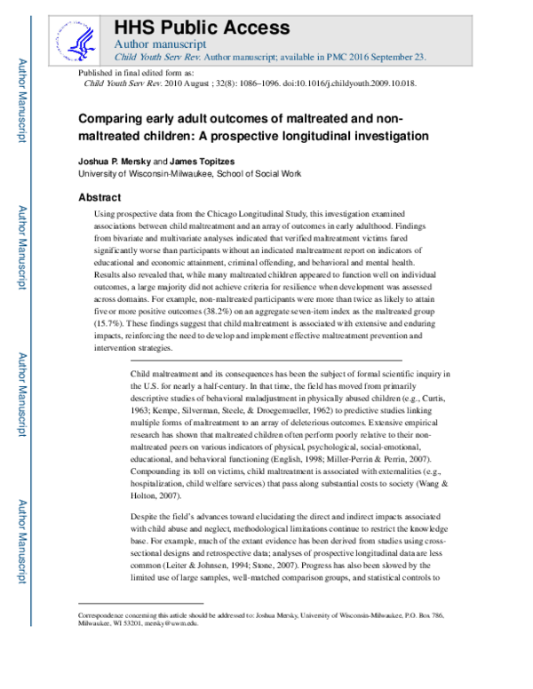 (PDF) Comparing early adult outcomes of maltreated and non-maltreated ...