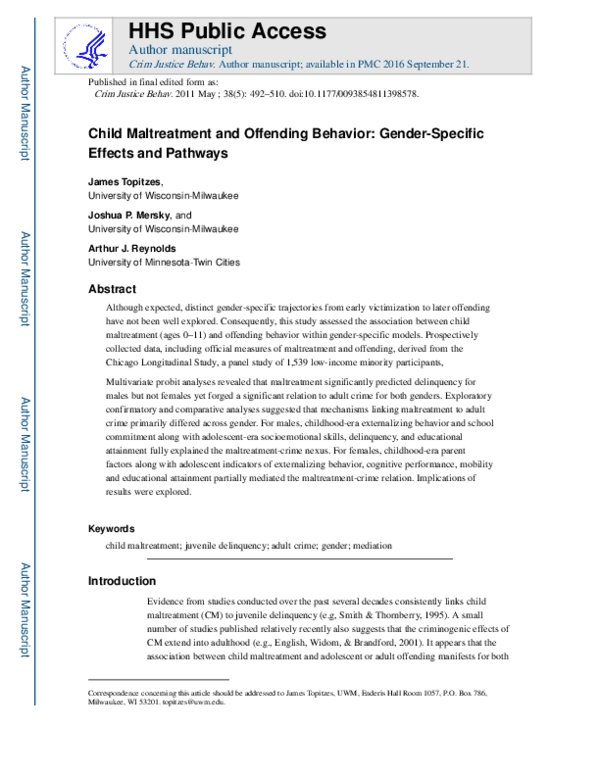 (PDF) Child Maltreatment and Offending Behavior