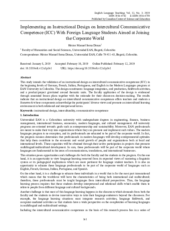 Pdf Implementing An Instructional Design On Intercultural Communicative Competence Icc With Pdf Implementing An Instructional Design On Intercultural Communicative Competence Icc With