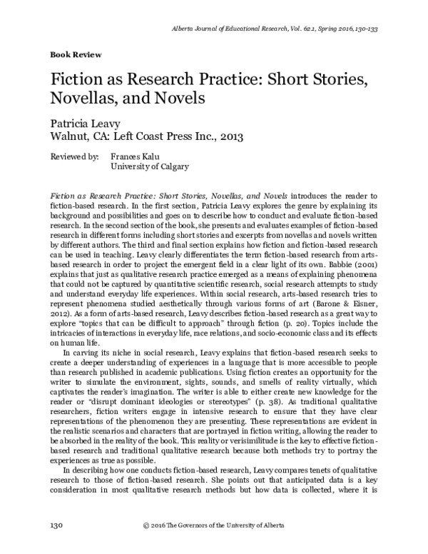(PDF) Fiction as Research Practice: Short Stories, Novellas, and Novels ...