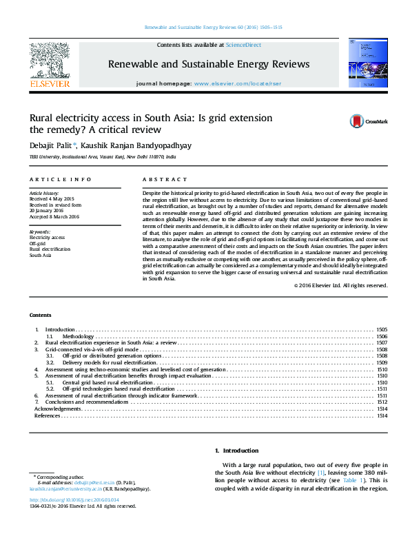 (PDF) Rural electricity access in South Asia: Is grid extension the ...