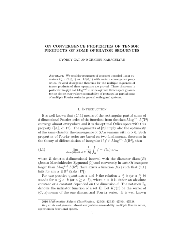 (PDF) On Convergence Properties of Tensor Products of Some Operator ...