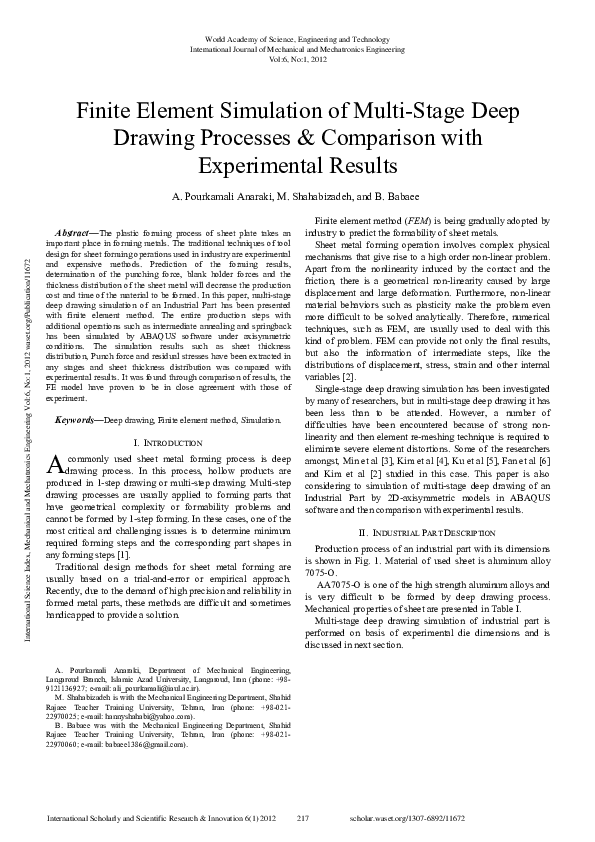 (PDF) Finite Element Simulation of Multi-Stage Deep Drawing Processes ...