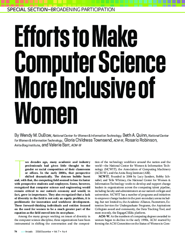 (PDF) Efforts to Make Computer Science More Inclusive of Women