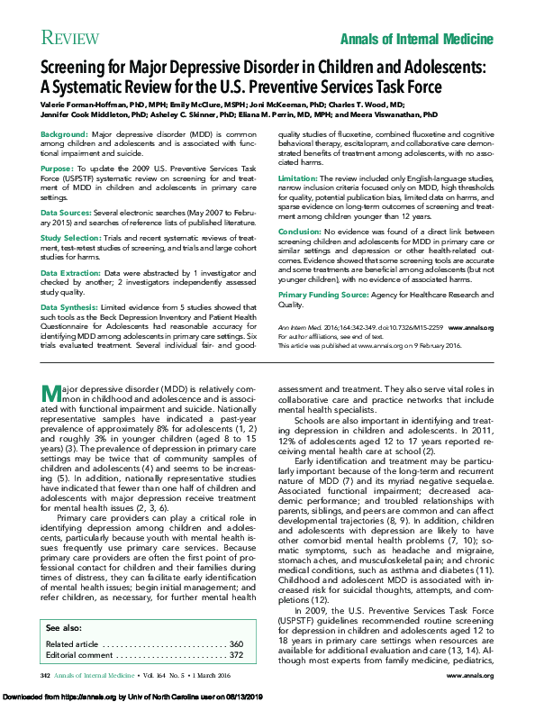 (PDF) Screening for Major Depressive Disorder in Children and ...
