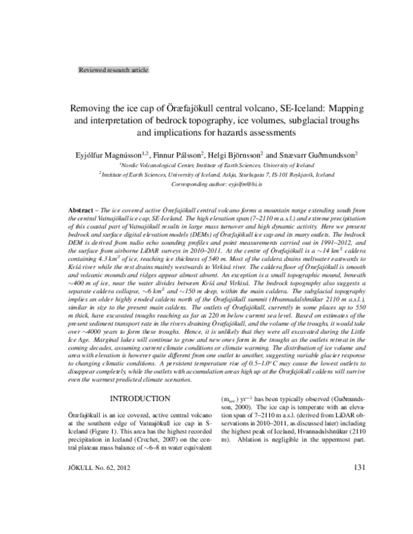 (PDF) Removing the ice cap of Öræfajökull central volcano, SE-Iceland ...