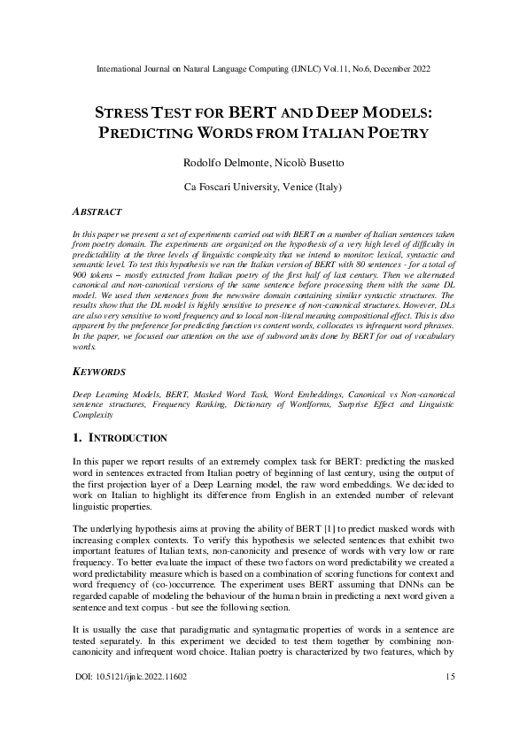 (PDF) Stress Test for Bert and Deep Models: Predicting Words from ...