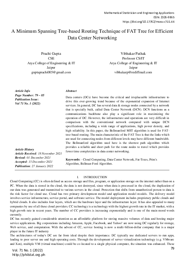 (PDF) A Minimum Spanning Tree-based Routing Technique of FAT Tree for ...