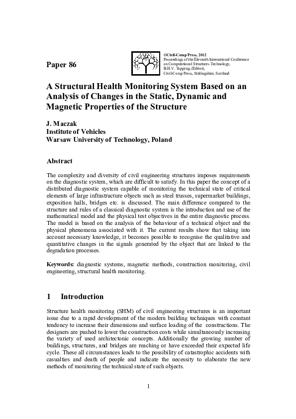(PDF) A Structural Health Monitoring System Based on an Analysis of ...