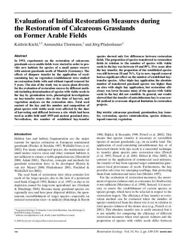 (PDF) Evaluation of Initial Restoration Measures during the Restoration ...