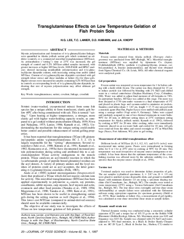 (PDF) Transglutaminase Effects on Low Temperature Gelation of Fish ...