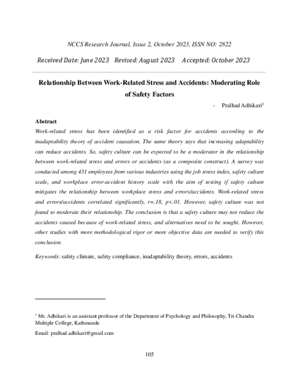 (PDF) Relationship Between Work-Related Stress and Accidents ...