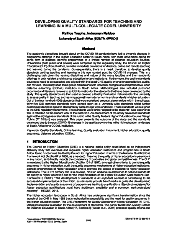 (PDF) DEVELOPING QUALITY STANDARDS FOR TEACHING AND LEARNING IN A MULTI ...