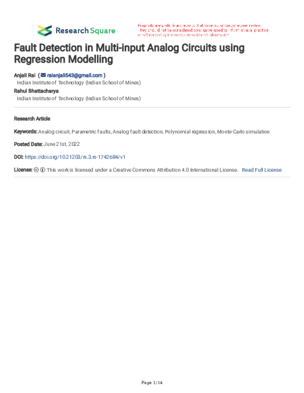 (PDF) Fault Detection in Multi-input Analog Circuits using Regression ...