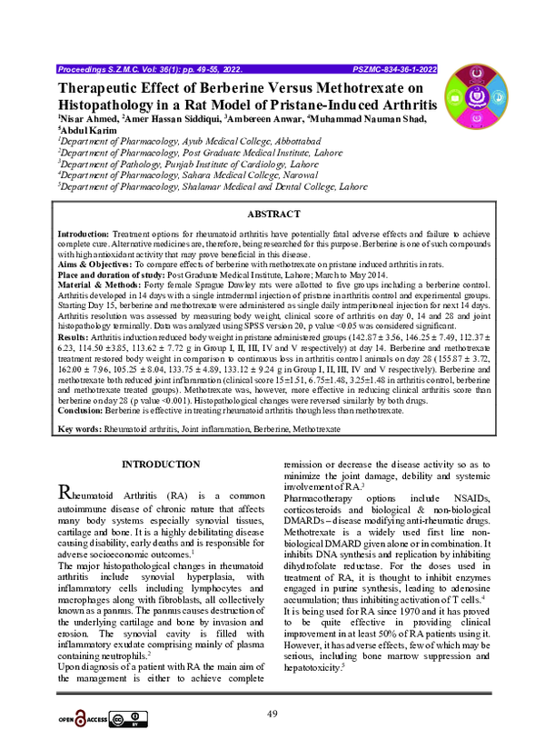(PDF) Therapeutic Effect of Berberine Versus Methotrexate on ...