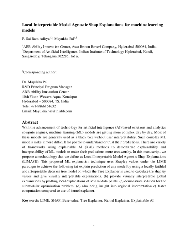 (PDF) Local Interpretable Model Agnostic Shap Explanations for machine ...