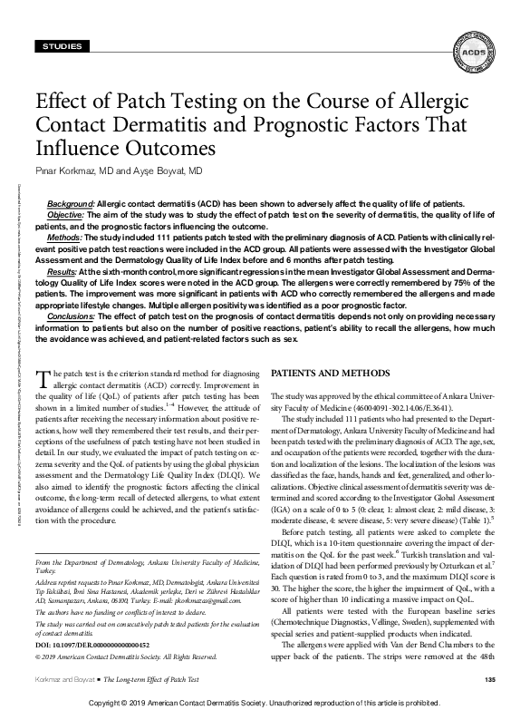 (PDF) Effect of Patch Testing on the Course of Allergic Contact ...