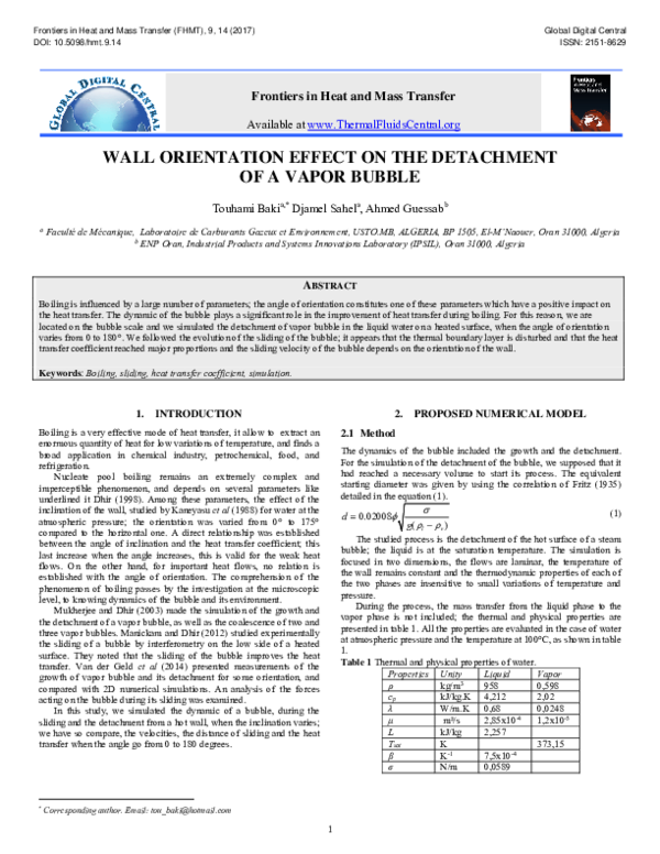 (PDF) Wall Orientation Effect on the Detachment of a Vapor Bubble