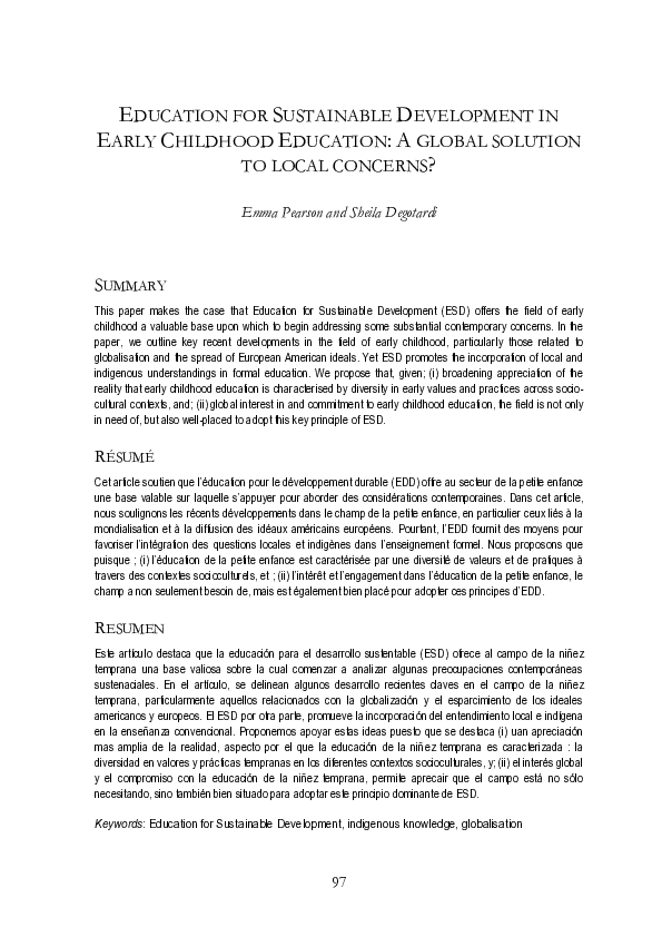(PDF) EDUCATION FOR SUSTAINABLE DEVELOPMENT IN EARLY CHILDHOOD ...