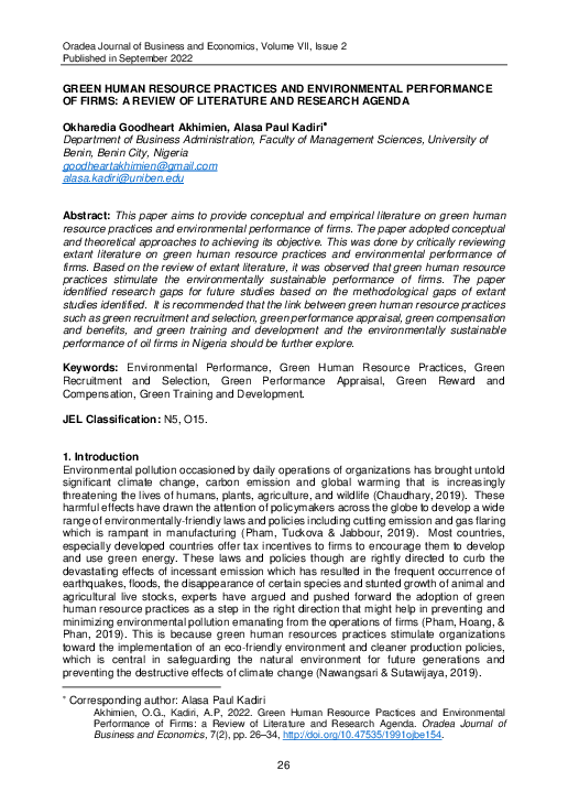 (PDF) Green Human Resource Practices and Environmental Performance of ...