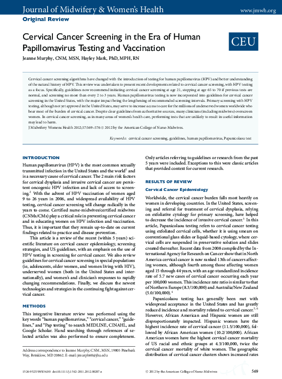 (PDF) Cervical Cancer Screening in the Era of Human Papillomavirus ...