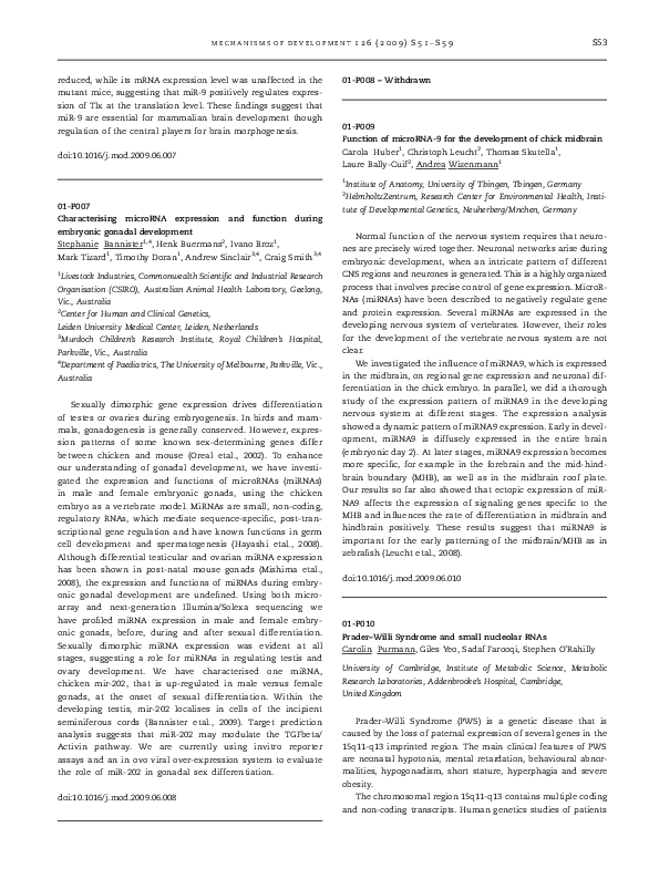 (PDF) 01-P007 Characterising microRNA expression and function during ...