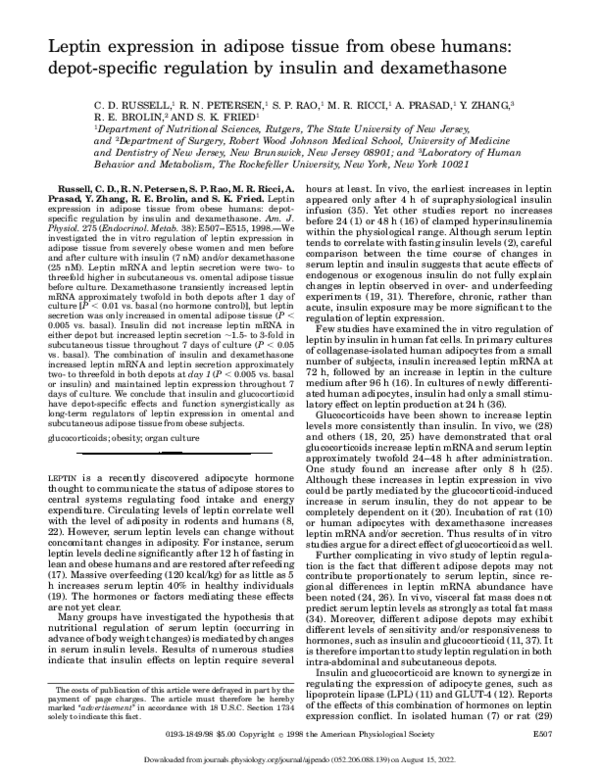 (PDF) Leptin expression in adipose tissue from obese humans: depot ...