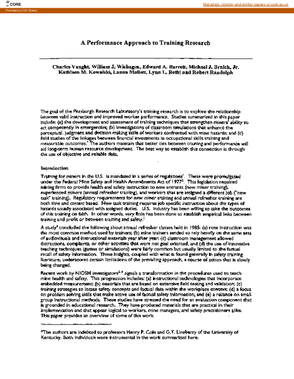 (PDF) A Performance Approach To Training Research