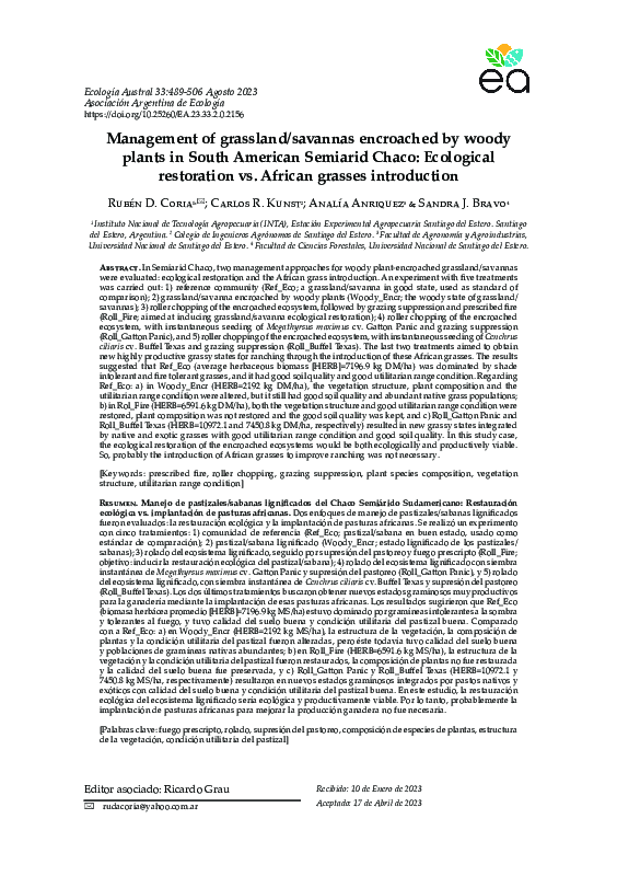 (PDF) Management of grassland/savannas encroached by woody plants in ...