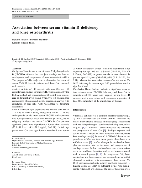 (PDF) Association between serum vitamin D deficiency and knee ...