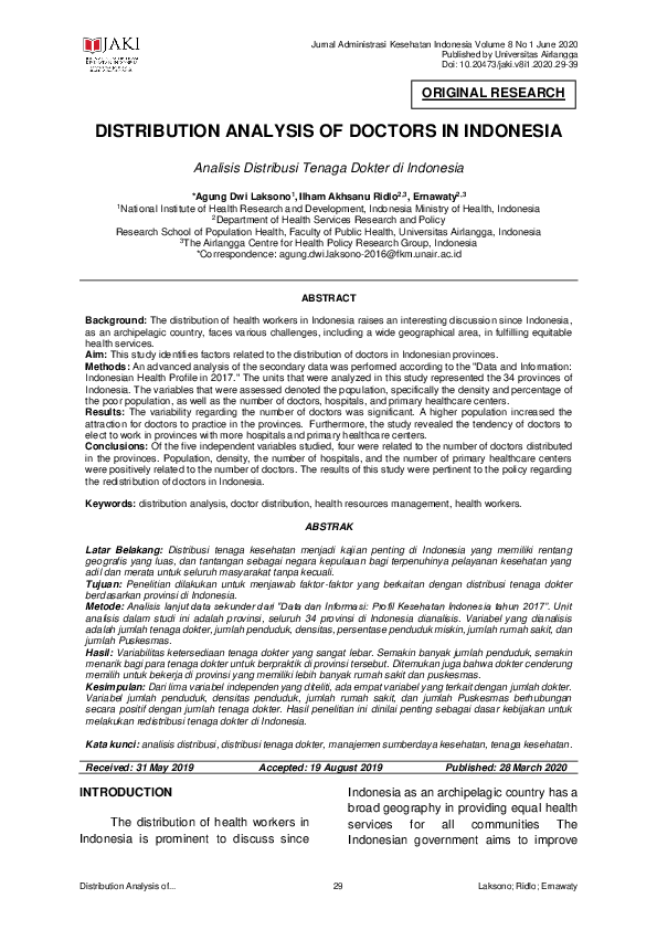 (PDF) Distribution Analysis of Doctors in Indonesia