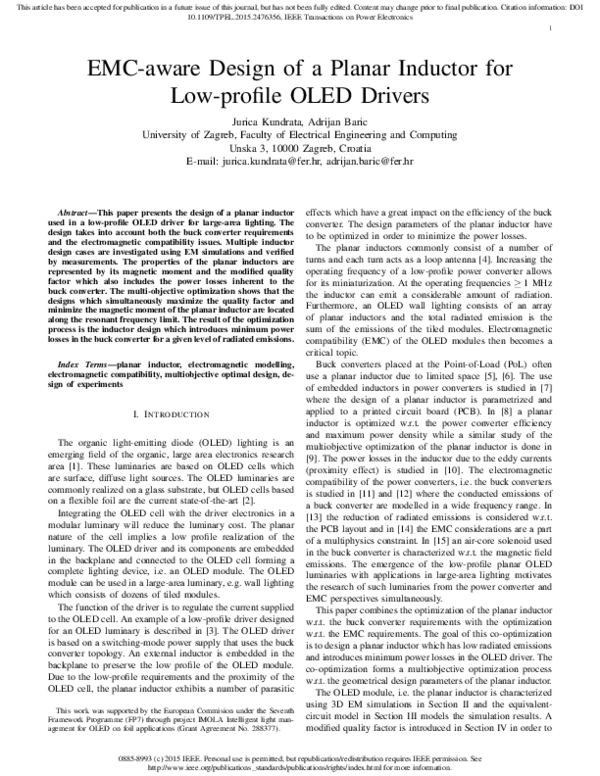 (PDF) EMC-Aware Design of a Planar Inductor for Low-Profile OLED Drivers