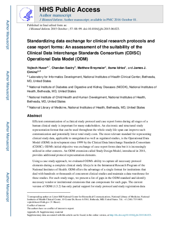 (PDF) Standardizing data exchange for clinical research protocols and ...