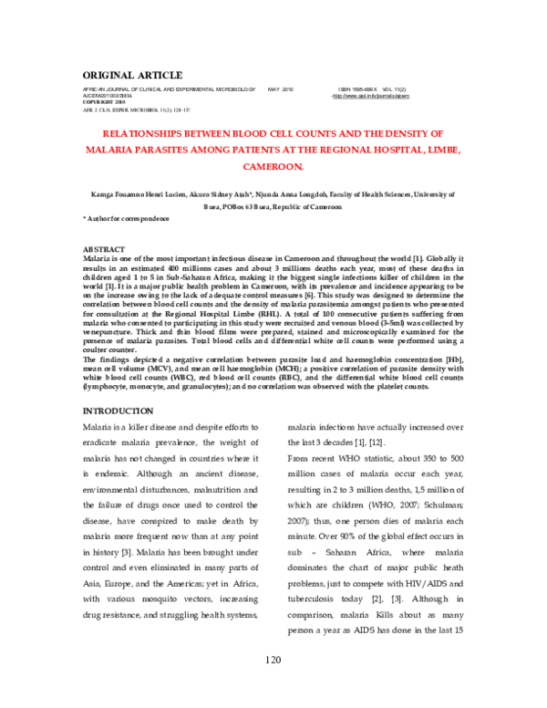 (PDF) Relationships between blood cell counts and the density of ...