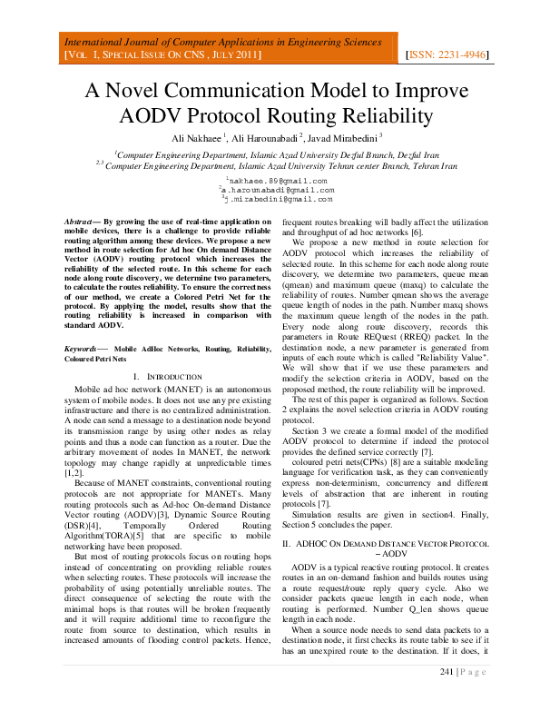 (PDF) A novel communication model to improve AODV protocol routing ...