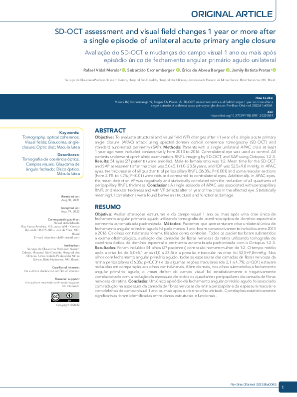 (PDF) SD-OCT assessment and visual field changes 1 year or more after a ...