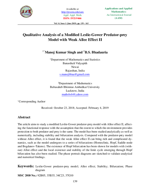 (PDF) Qualitative Analysis of a Modified Leslie-Gower Predator-prey ...