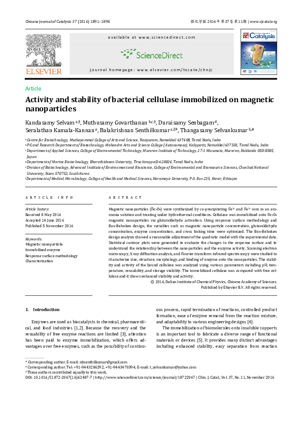 PDF) Activity and stability of bacterial cellulase immobilized on