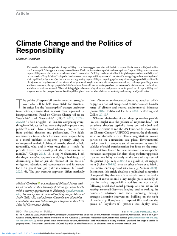 (PDF) Climate Change and the Politics of Responsibility