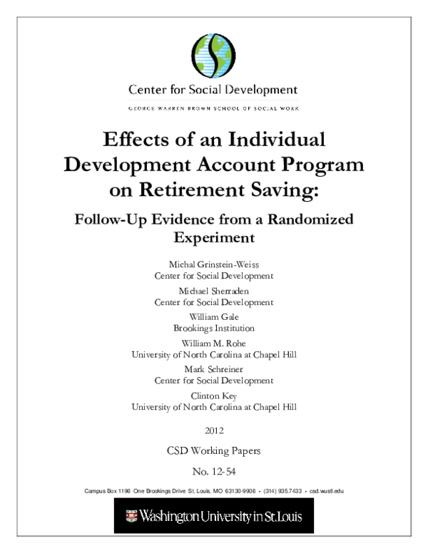 (PDF) Effects of an Individual Development Account Program on ...