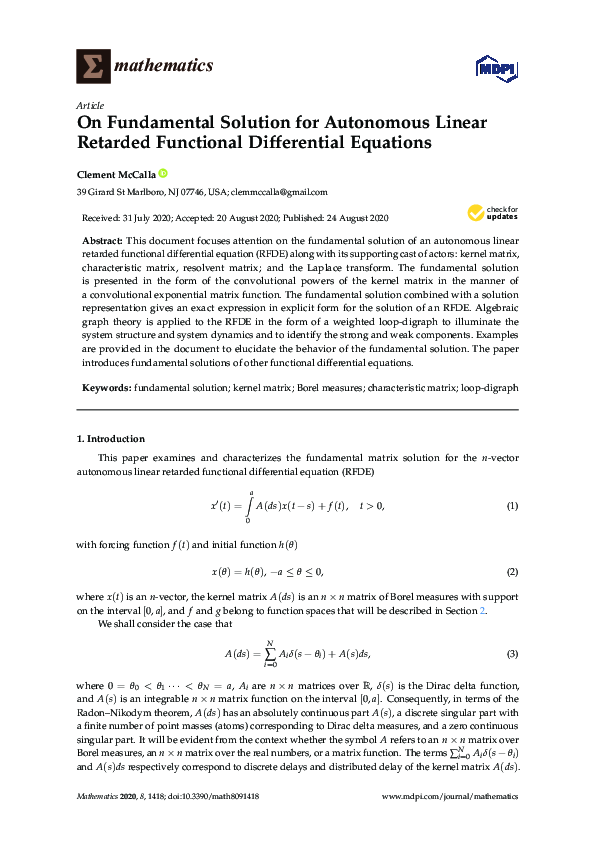 (PDF) On Fundamental Solution for Autonomous Linear Retarded Functional ...