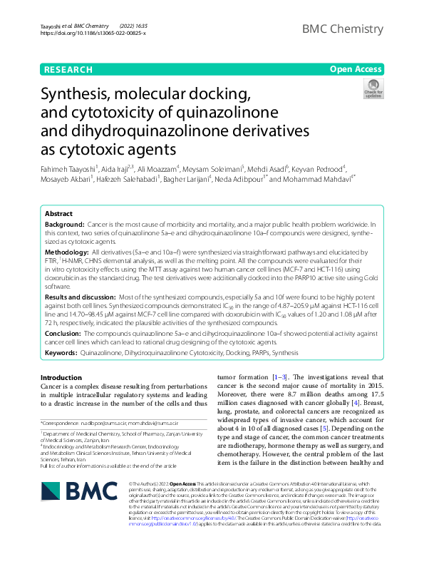 (PDF) Synthesis, molecular docking, and cytotoxicity of quinazolinone ...