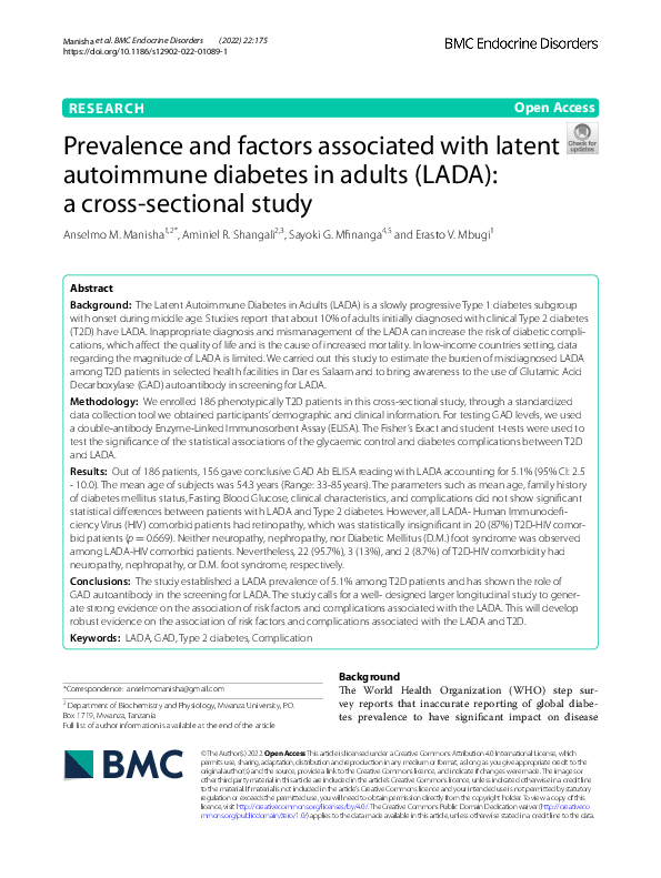 (PDF) Prevalence and factors associated with latent autoimmune diabetes ...
