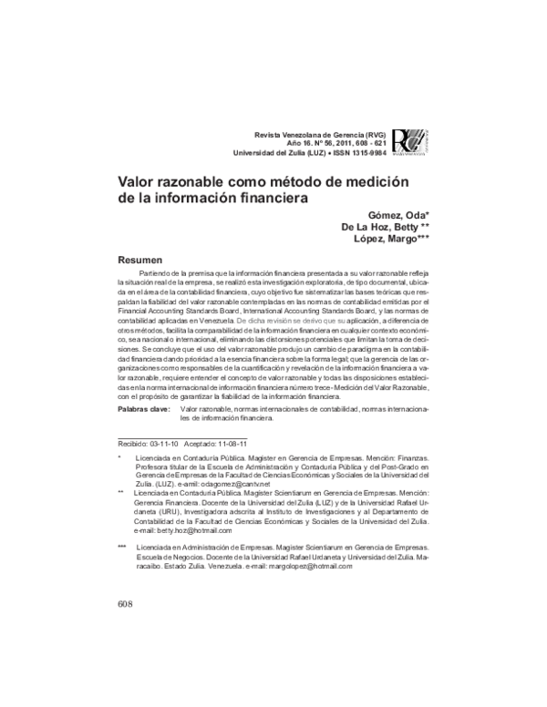 (PDF) Valor razonable como método de medición de la información financiera