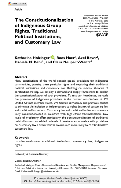 (PDF) The Constitutionalization of Indigenous Group Rights, Traditional ...