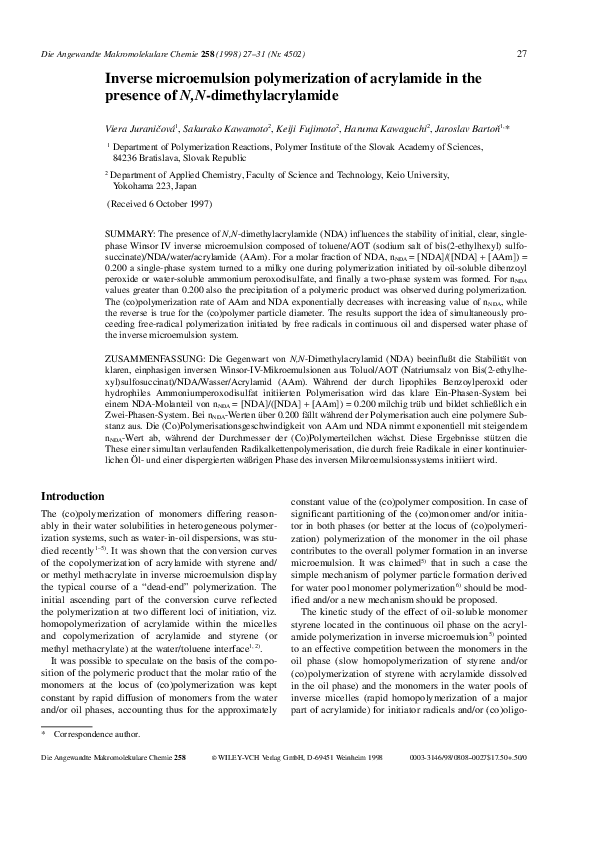 (PDF) Inverse microemulsion polymerization of acrylamide in the ...