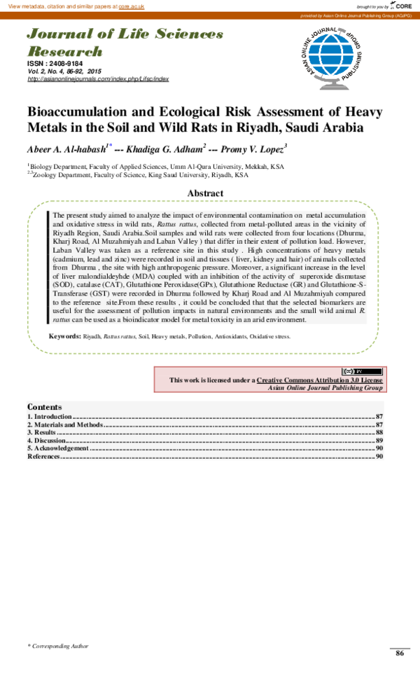(PDF) Bioaccumulation and Ecological Risk Assessment of Heavy Metals in ...